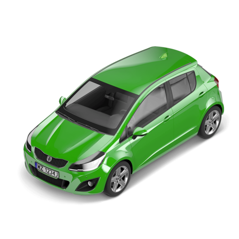 Zielony samochód z nadwoziem typu hatchback ubezpieczony w HDI